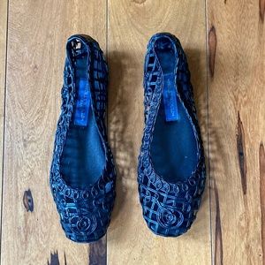 Black Leather Woven Ballet Flats Sz 6.5